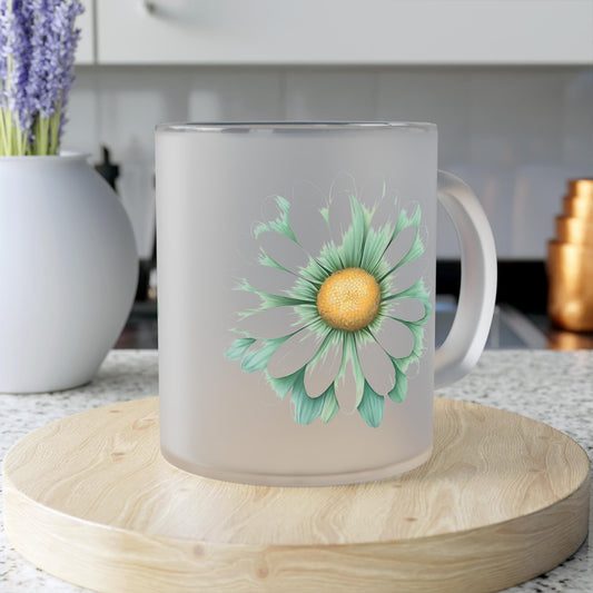 Floral Frosted Glass Mug, Gift for him, Gift for her - Perfect for Tea & Coffee Lovers, Elegant Drinkware, Unique Kitchen Decor, Wedding