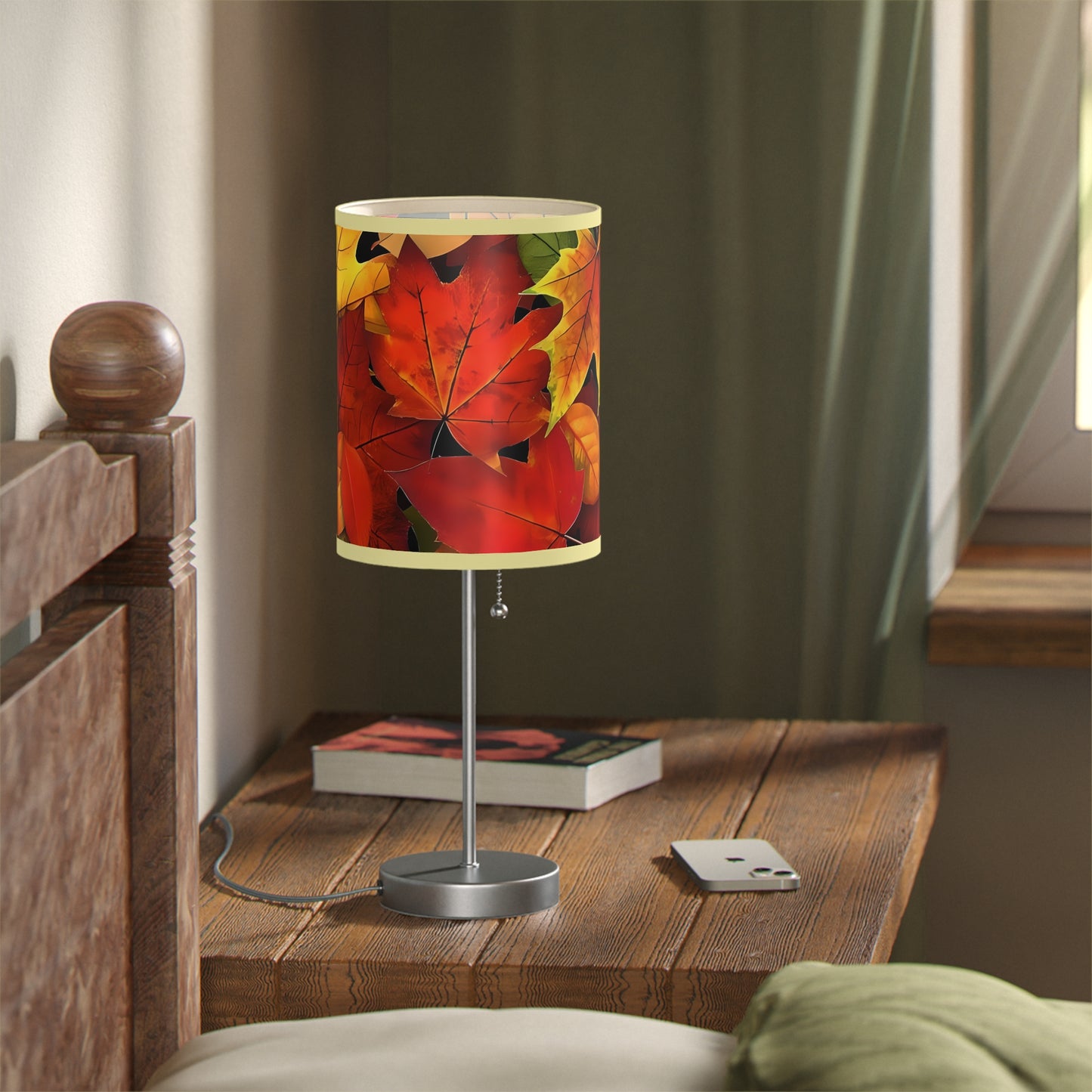 Autum Leaves Table Lamp, Modern Stand Lamp with US|CA Plug, Contemporary Nightstand Light, Home Office Lighting, Neutral Decor Accent Lamp