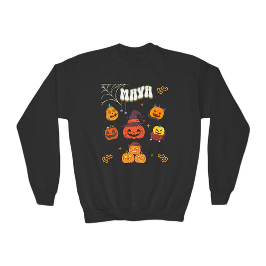 Personalized Halloween Youth Crewneck Sweatshirt, Trick or Treat Pumpkin Sweatshirt, Gift for Her, Gift for Him