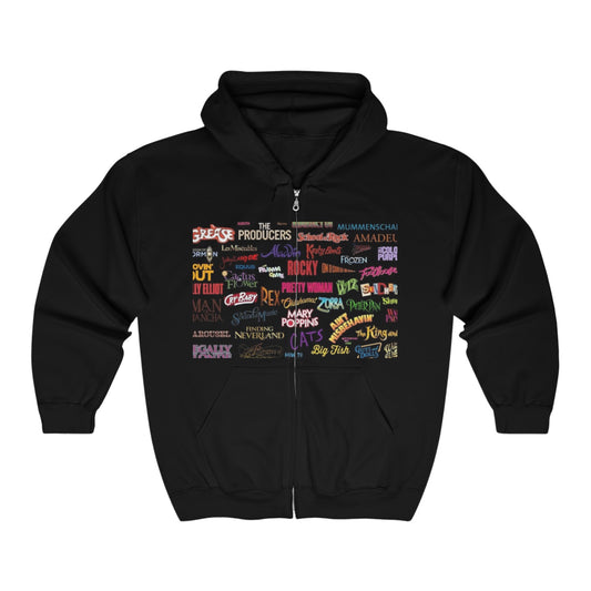 Broadway Collage Hoodie, Broadway Full Zip Hooded Sweatshirt, Broadway Hooded Jacket, Broadway Sweater, Broadway Zip Up Sweatshirt