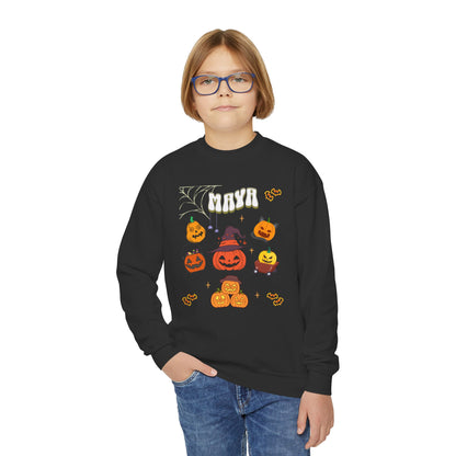 Personalized Halloween Youth Crewneck Sweatshirt, Trick or Treat Pumpkin Sweatshirt, Gift for Her, Gift for Him