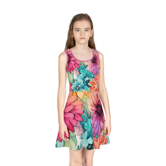 Floral Girls' Sleeveless Sundress - Cute and Comfortable | Perfect for Summer | Vibrant Floral Print | Ideal for Playdates and Parties