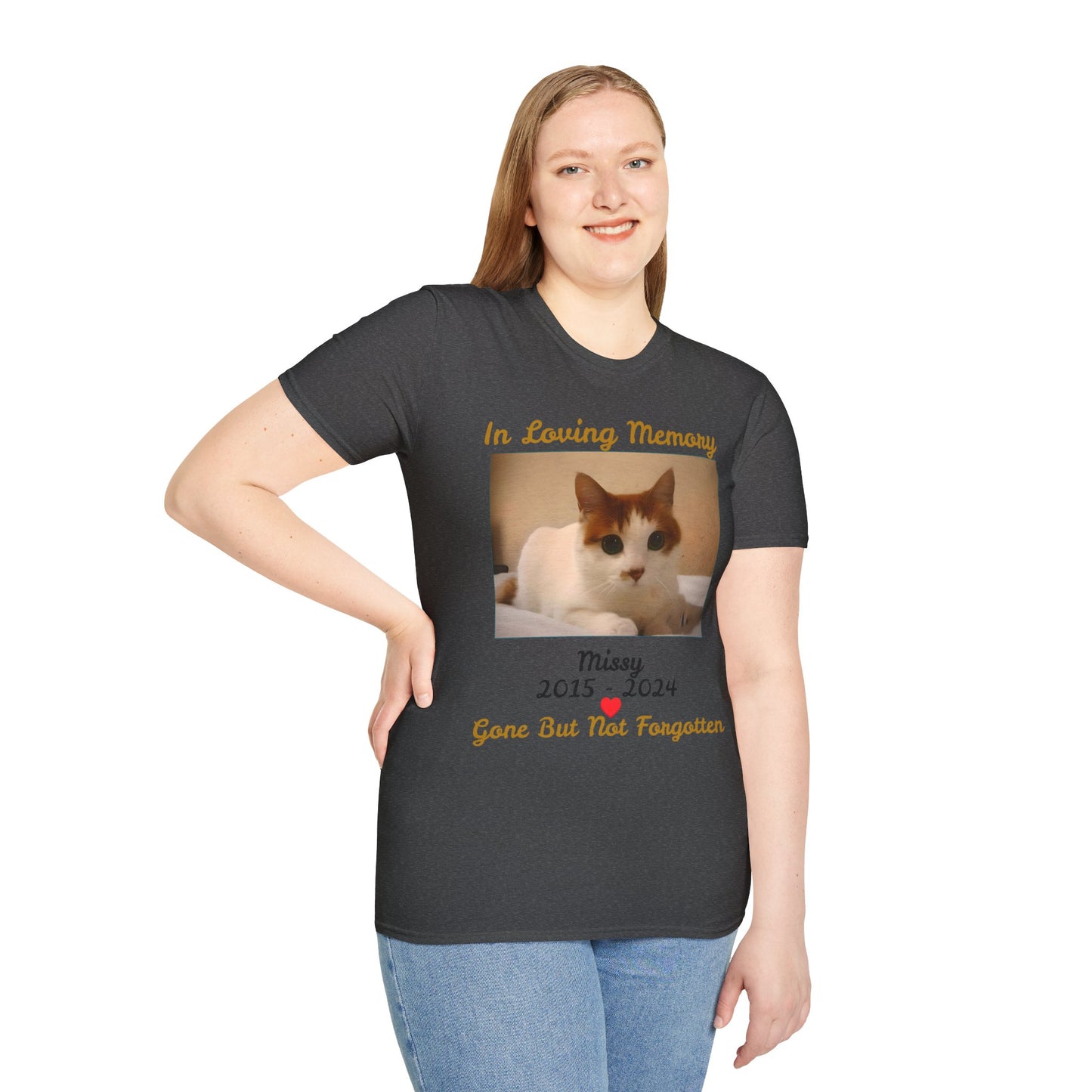 Personalized Pet Memorial Unisex Softstyle T-Shirt - Commemorative Gift for Pet Lovers.