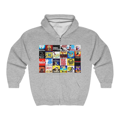 Broadway Collage Hoodie, Musical Theater Lover Gift, Full Zip Hooded Sweatshirt, Gift for Her, Gift for Him