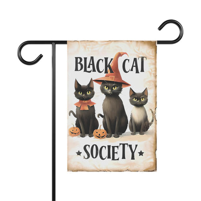 Black Cat Society Garden and House Banner. Elegant Weather-Resistant Cat Design for Outdoor and Indoor Decor.