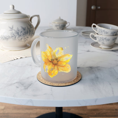 Floral Frosted Glass Mug, Gift for him, Gift for her - Perfect for Tea & Coffee Lovers, Elegant Drinkware, Unique Kitchen Decor, Wedding