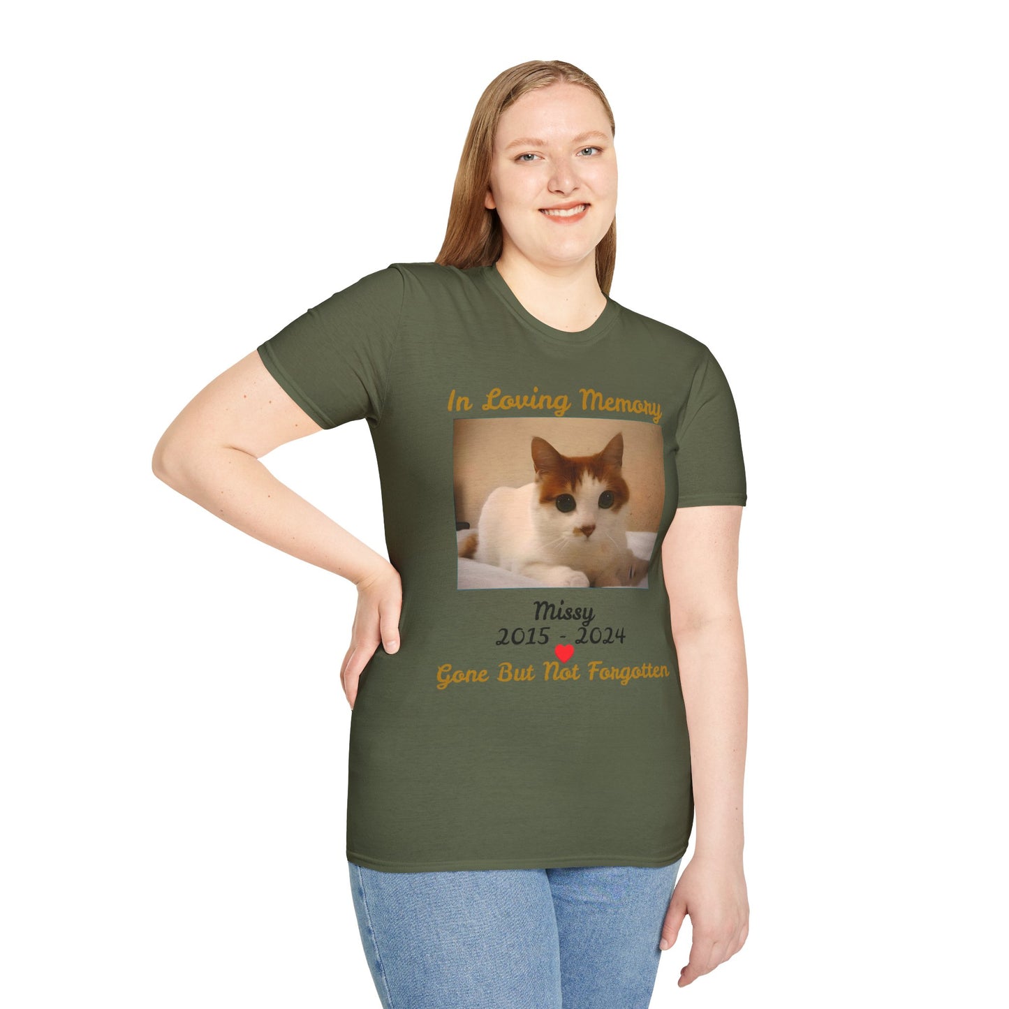 Personalized Pet Memorial Unisex Softstyle T-Shirt - Commemorative Gift for Pet Lovers.