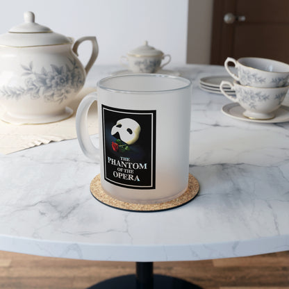 Phantom of the Opera Musical Theater Frosted Glass Mug. Gift for her. Gift for him.