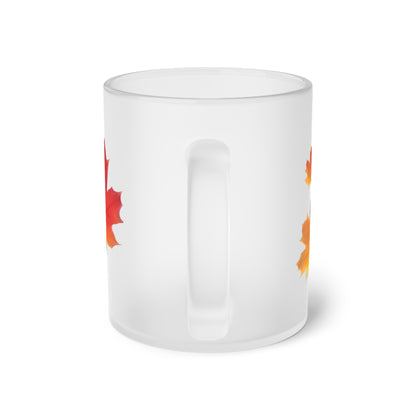 Autumn Leaves Frosted Glass Mug, Gift for him/her - Perfect for Tea & Coffee Lovers, Elegant Drinkware, Unique Kitchen Decor, Wedding