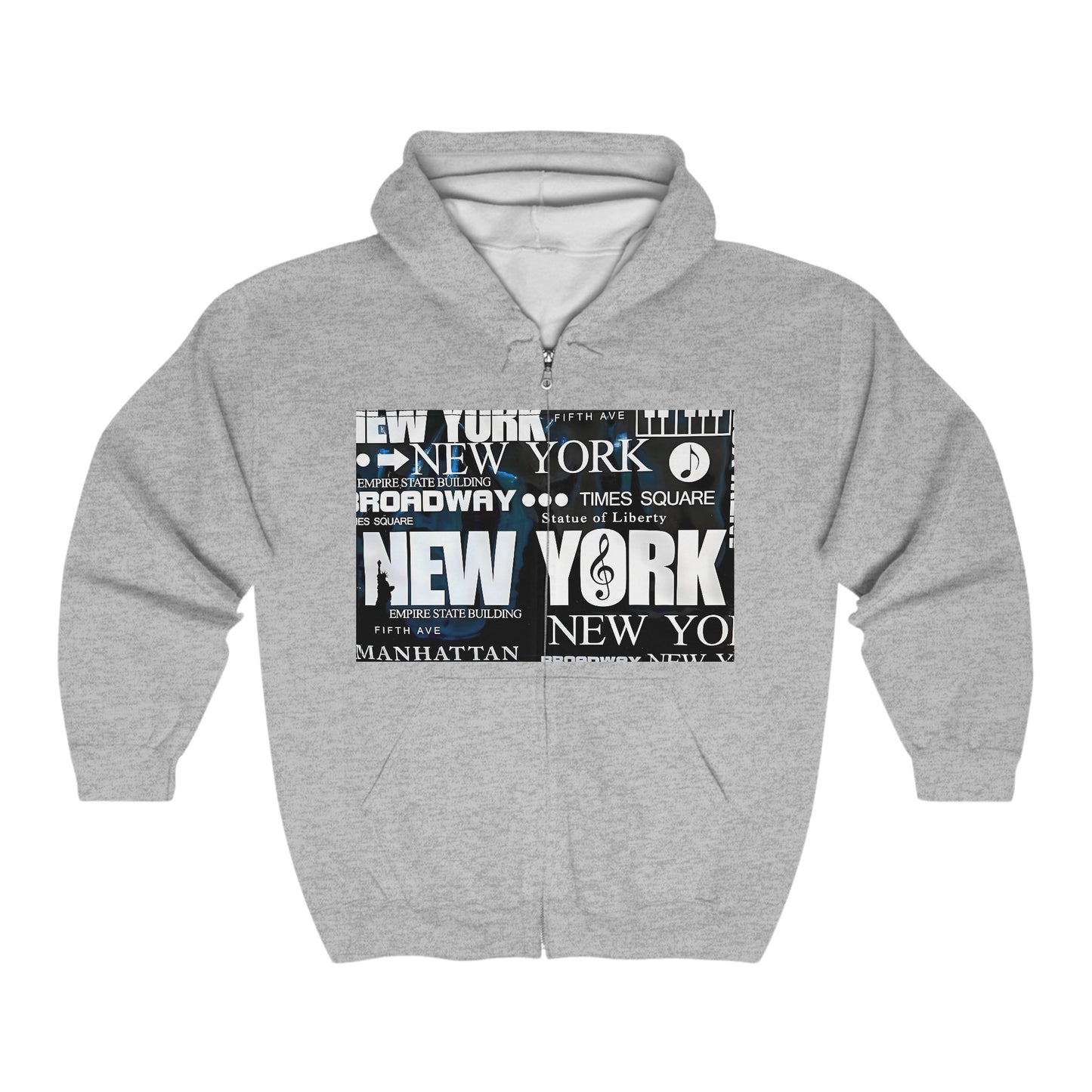 New York Collage Hoodie, NYC Full Zip Hooded Sweatshirt, NYC Hooded Jacket, New York City Sweater, NYC Zip Up Sweatshirt