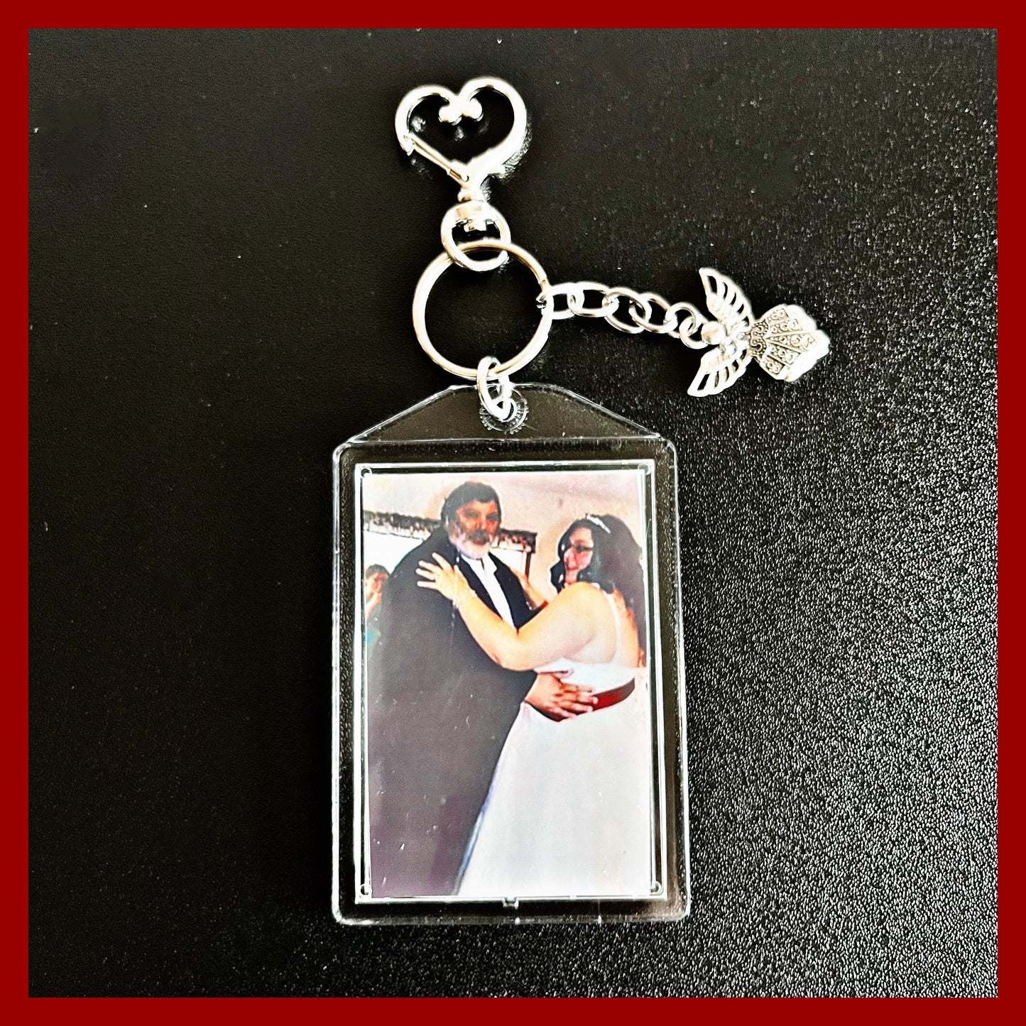 Father’s Day Memorial Customized Silver Keychain Personalized Double Sided Photo with Hamsa hand with Evil Eye  Protection. Beautiful access