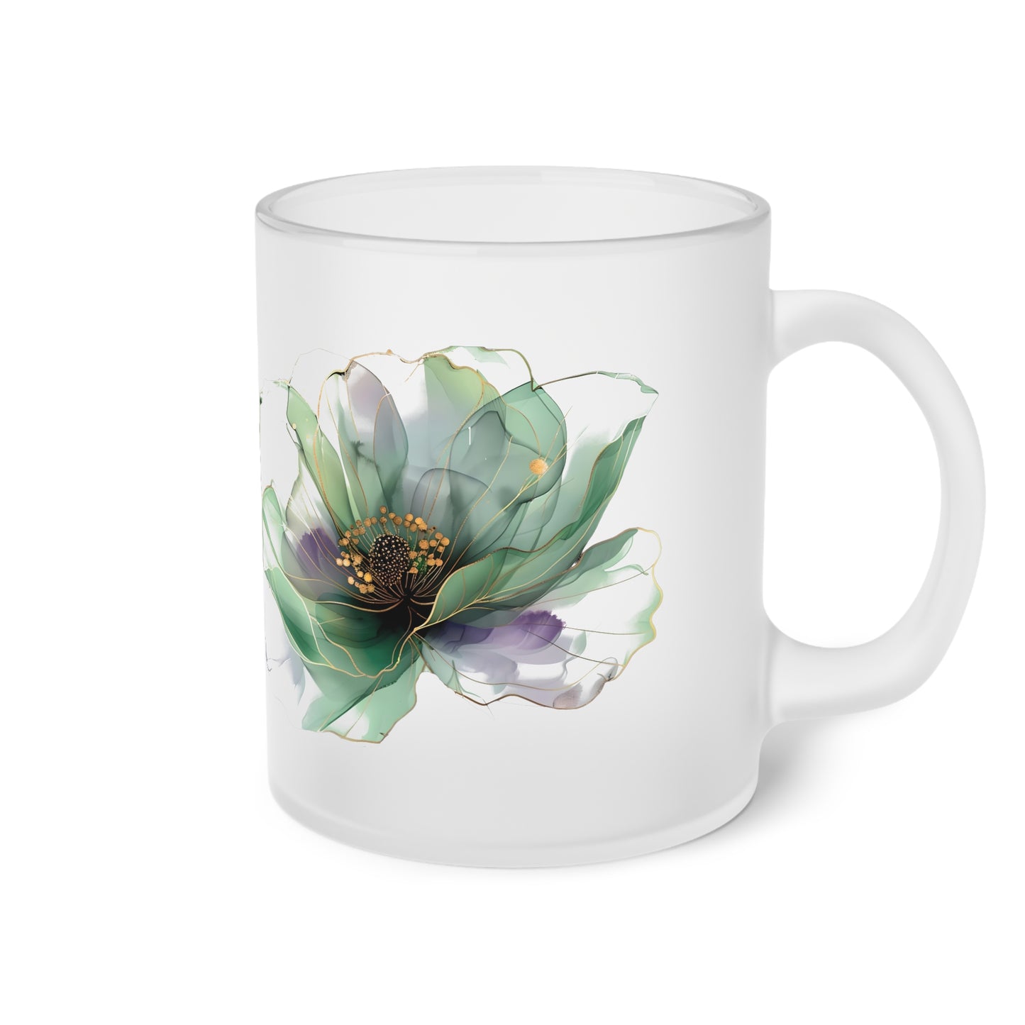 Floral Frosted Glass Mug.Gift for him. Gift for her.