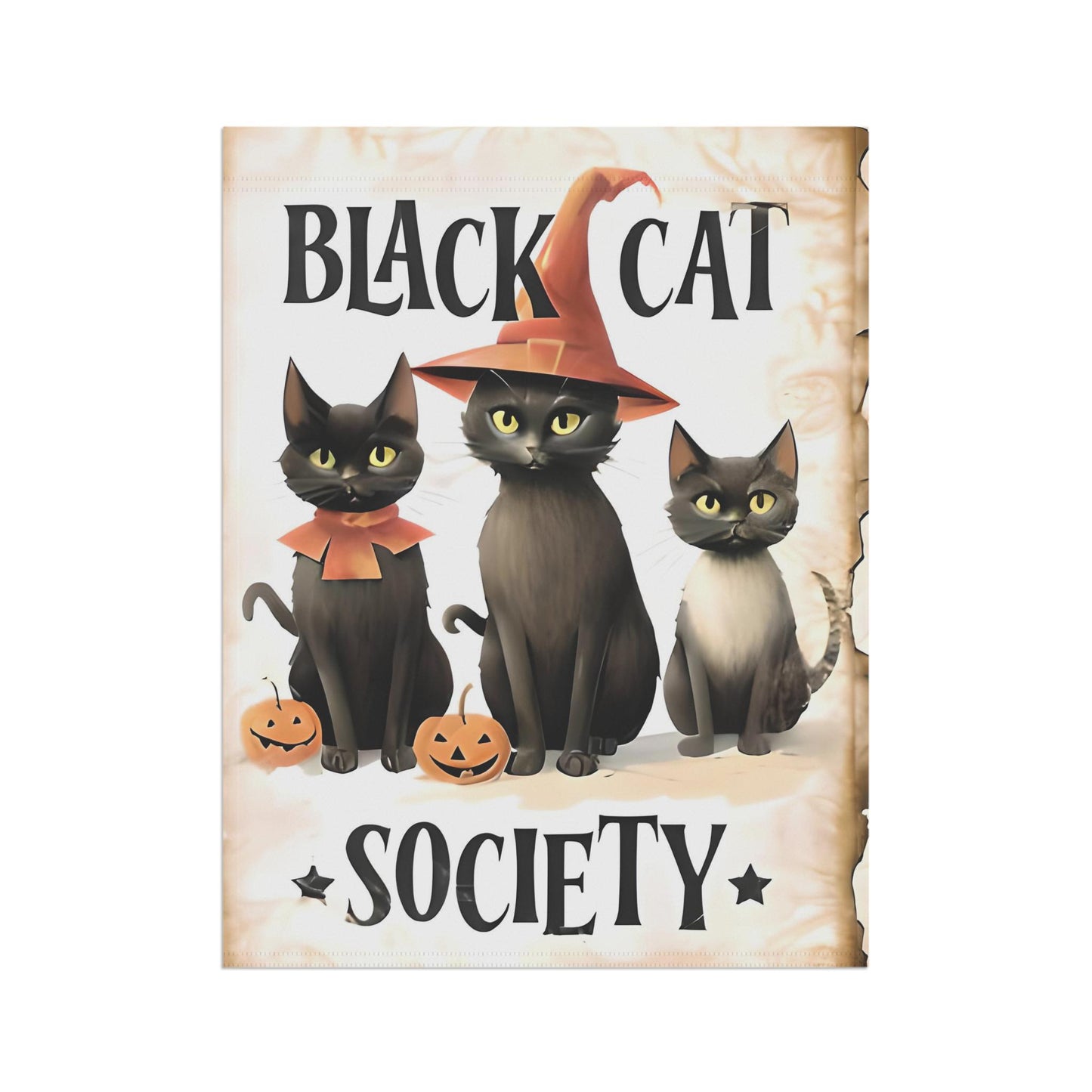 Black Cat Society Garden and House Banner. Elegant Weather-Resistant Cat Design for Outdoor and Indoor Decor.