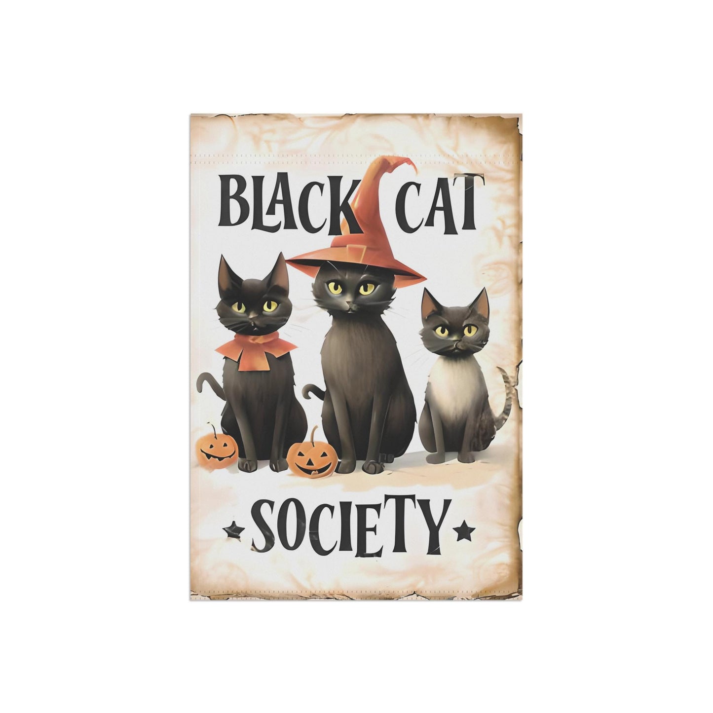 Black Cat Society Garden and House Banner. Elegant Weather-Resistant Cat Design for Outdoor and Indoor Decor.