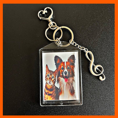 Dog, Cat, Pet,  Music Sign,  Personalized Double Sided Keychain. Beautiful accessories for purses, backpacks, Keys etc.