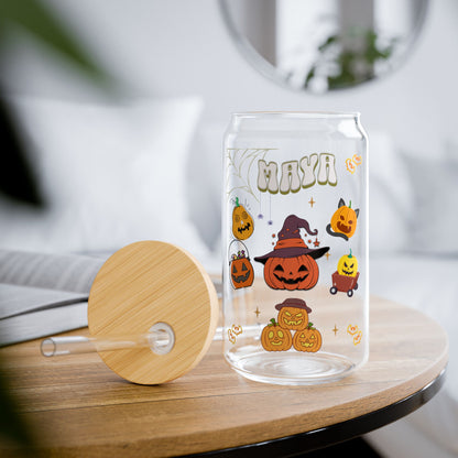 Halloween Pumpkins Sipper Glass, 16oz - Halloween Gift for her, Gift for him, Spooky Drinkware, Festive Glassware, Fall Pumpkin Cup