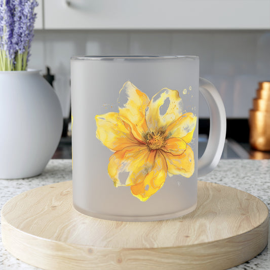 Floral Frosted Glass Mug, Gift for him, Gift for her - Perfect for Tea & Coffee Lovers, Elegant Drinkware, Unique Kitchen Decor, Wedding