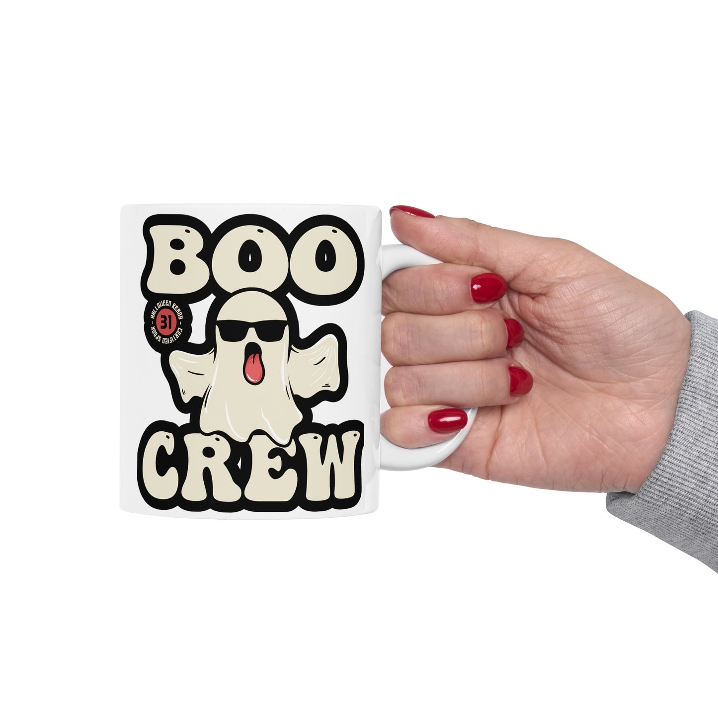 Boo Crew Halloween Ceramic Mug, (11oz, 15oz) Ideal Gift for Halloween Enthusiasts.