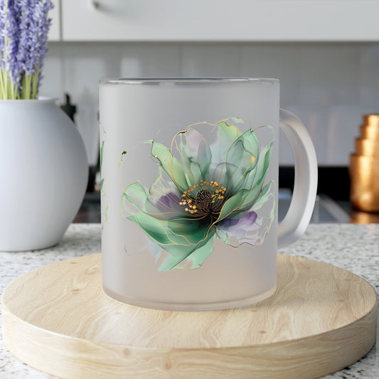 Floral Frosted Glass Mug.Gift for him. Gift for her.