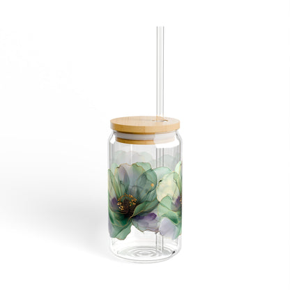 Boho Floral Sipper Glass, 16oz.  durable, sleek, and perfect for refreshing cocktails, juices, or any beverage you fancy.