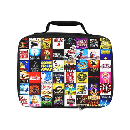 Broadway Collage Musical Theater Lunch Bag - Reusable Insulated Carry Tote for Work, School, Picnic, Gift, Travel, Theater Lover, Drama.