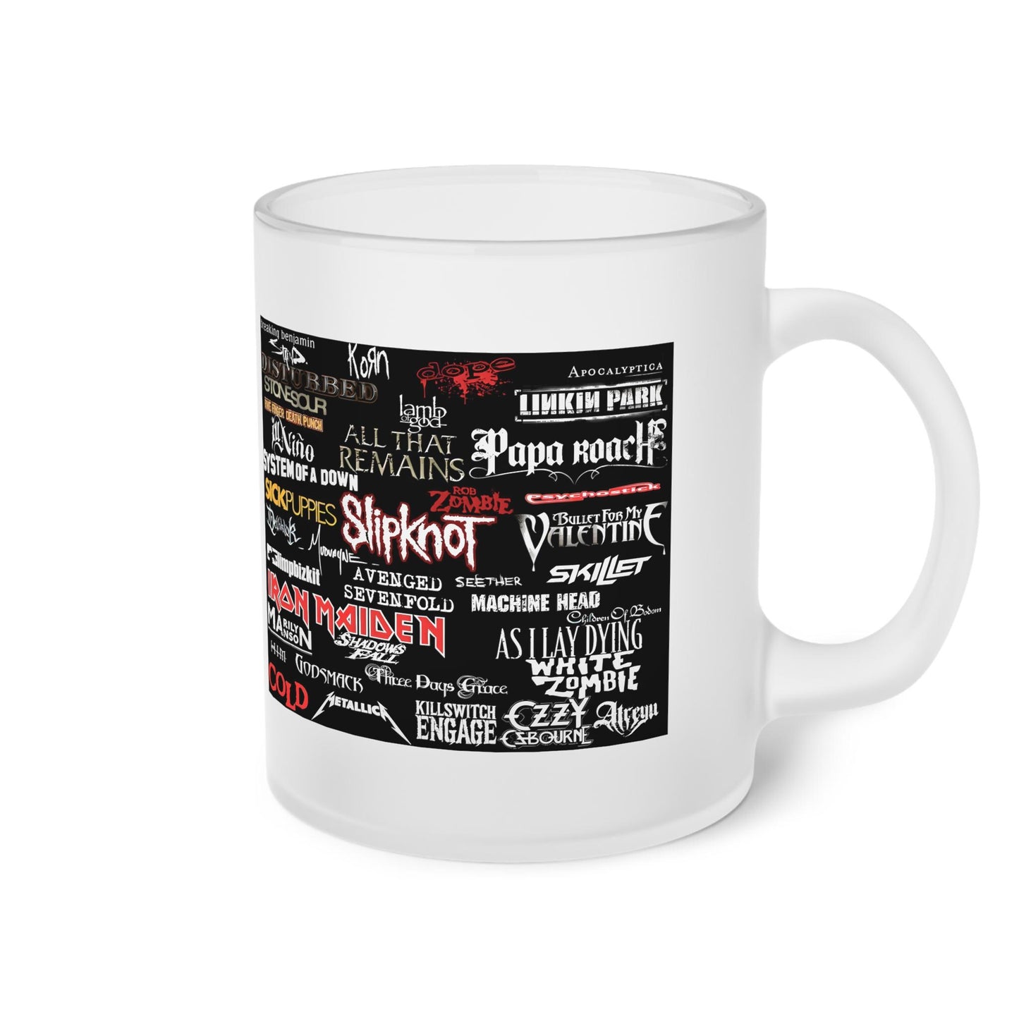 Heavy Metal Collage Frosted Glass Mug, 20oz - Great Gift for Heavy Metal Enthusiast, Rock Music Lover, Alternative Music Fan, Gothic Decor