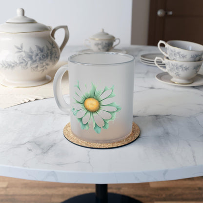 Floral Frosted Glass Mug, Gift for him, Gift for her - Perfect for Tea & Coffee Lovers, Elegant Drinkware, Unique Kitchen Decor, Wedding