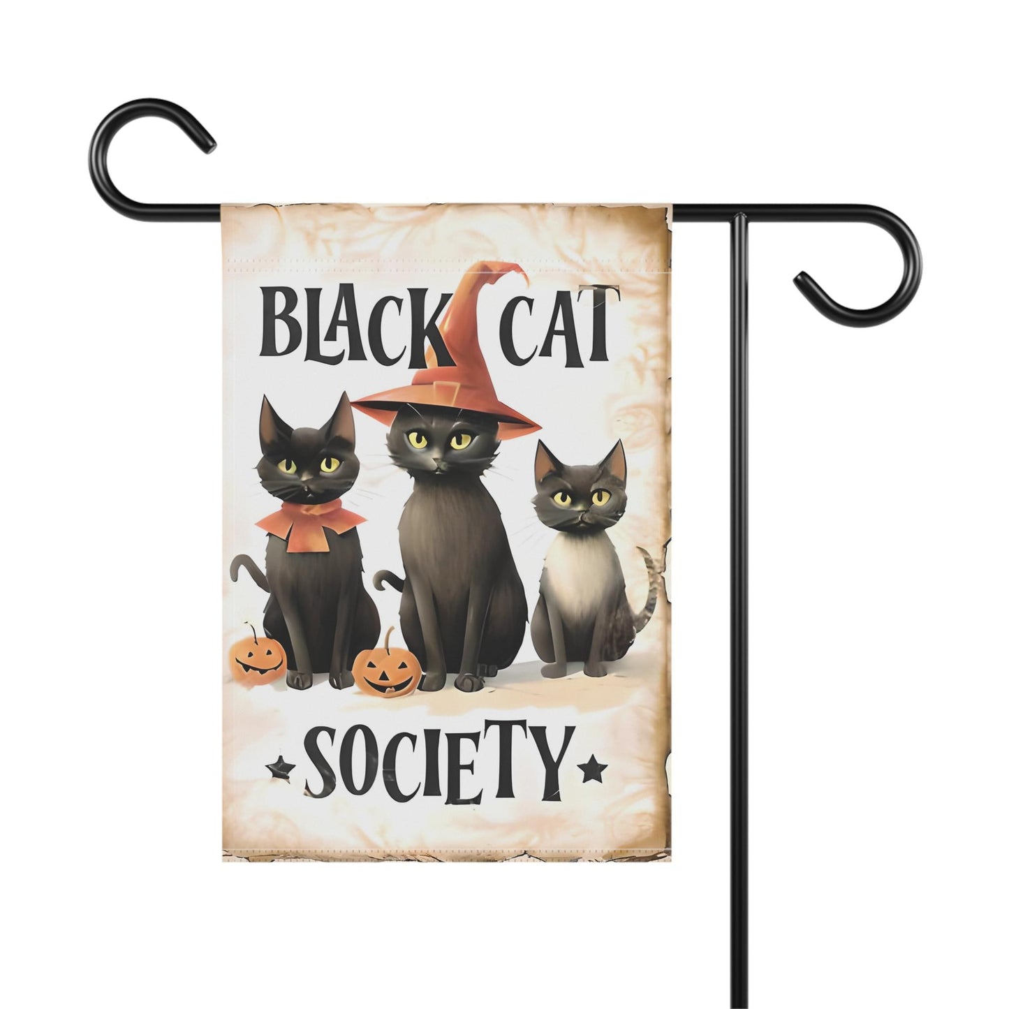 Black Cat Society Garden and House Banner. Elegant Weather-Resistant Cat Design for Outdoor and Indoor Decor.