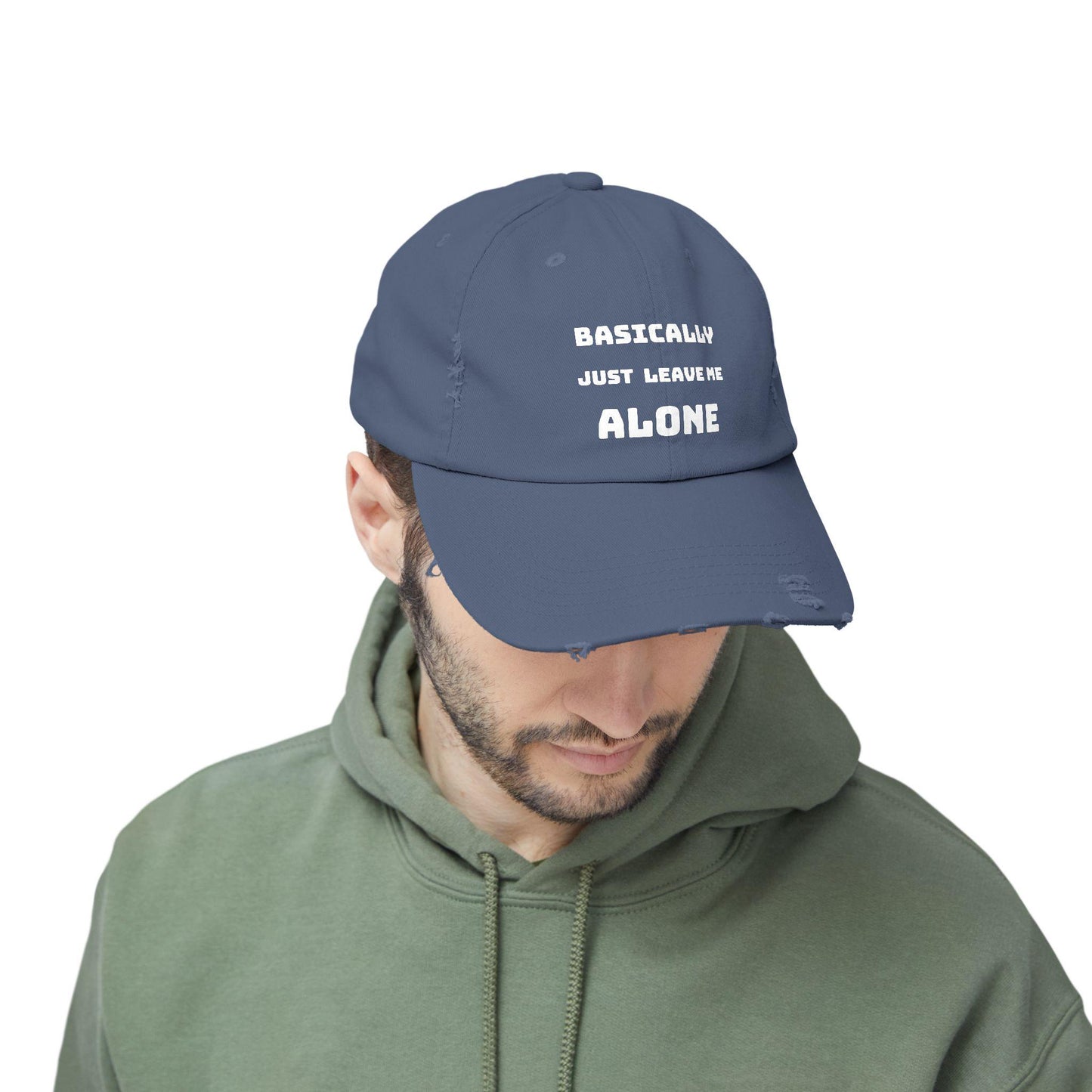 Basically Just Leave Me Alone -  Unisex Distressed Cap. Makes a great gift for Brodway Musical Enthusiast.