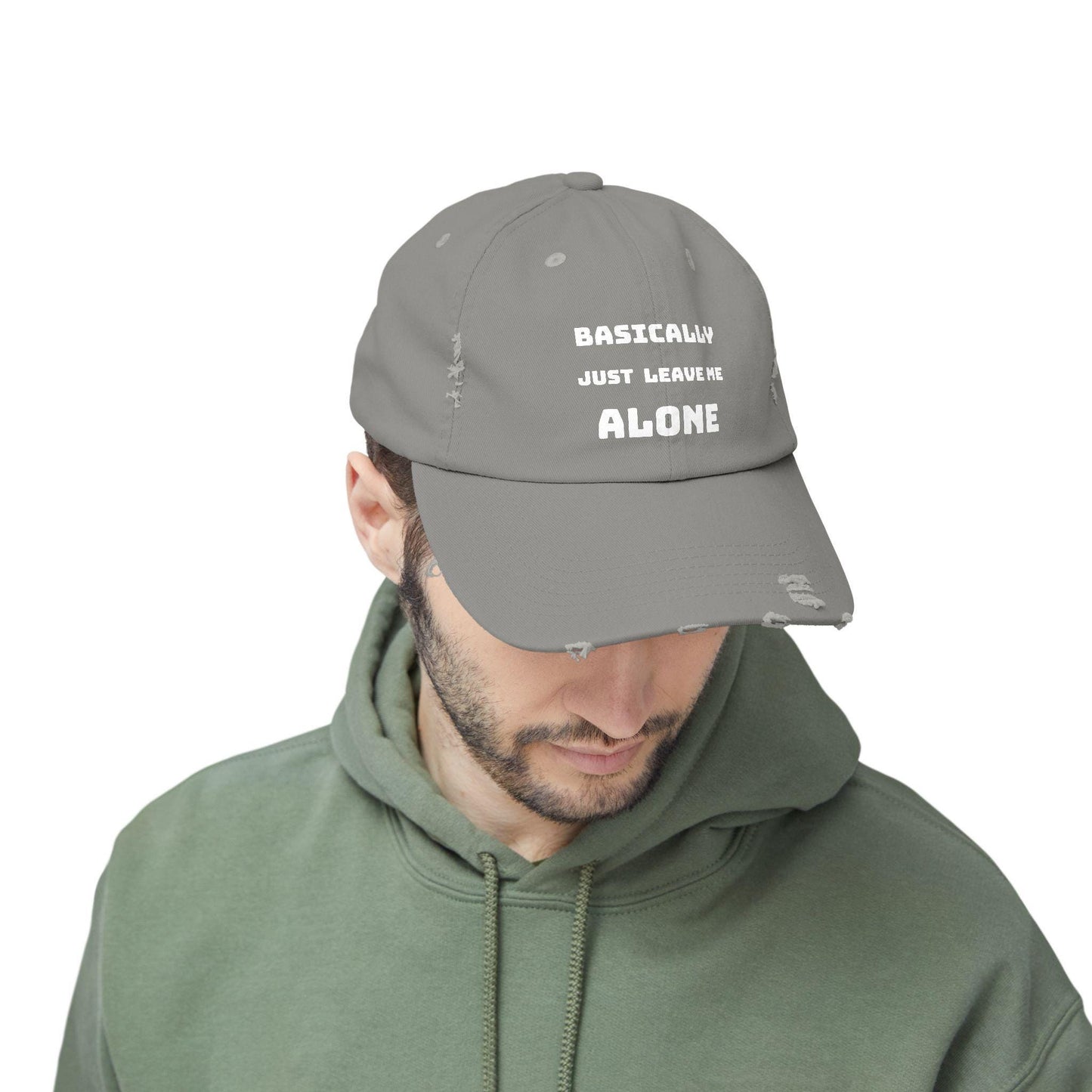 Basically Just Leave Me Alone -  Unisex Distressed Cap. Makes a great gift for Brodway Musical Enthusiast.