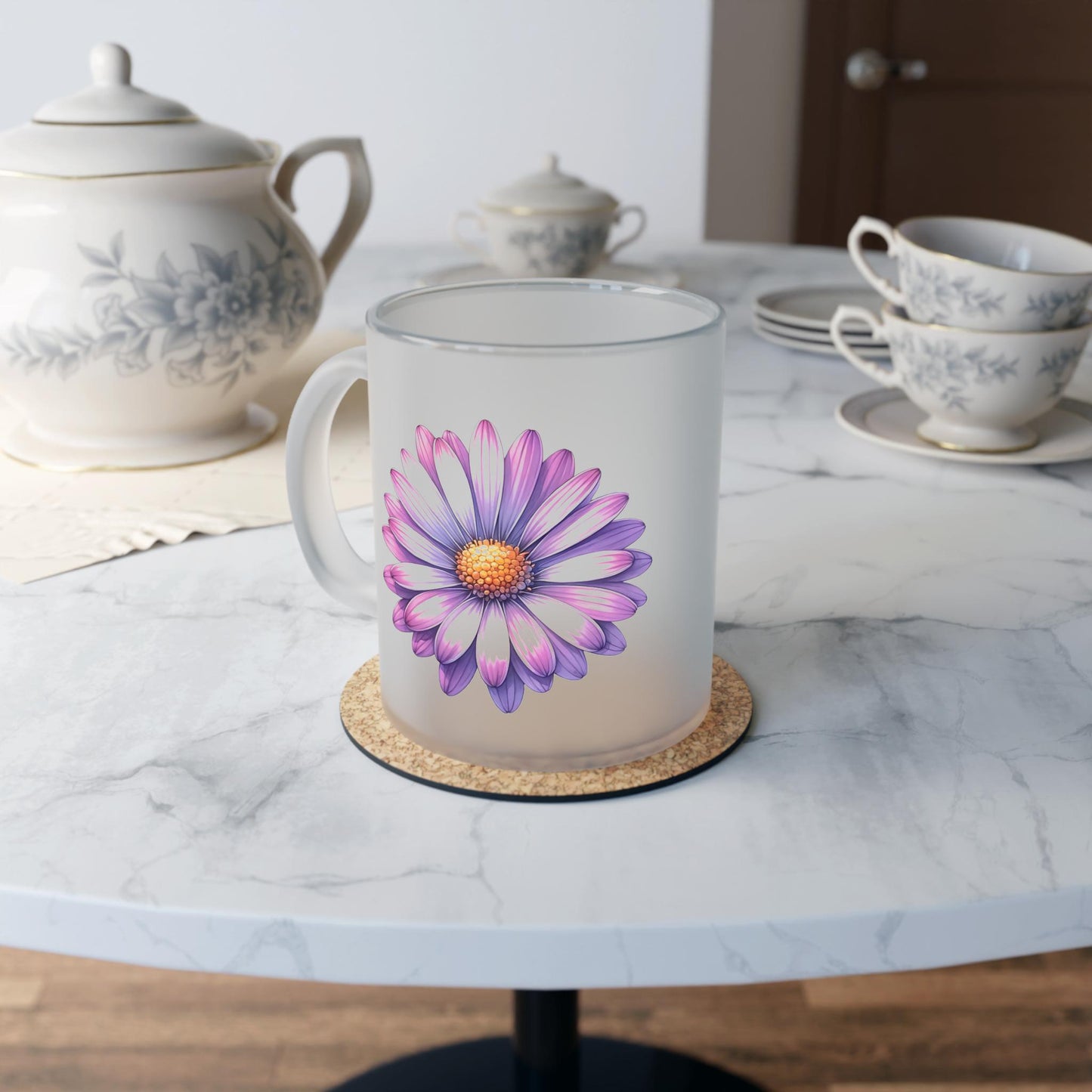 Floral Frosted Glass Mug, Gift for him, Gift for her - Perfect for Tea & Coffee Lovers, Elegant Drinkware, Unique Kitchen Decor, Wedding