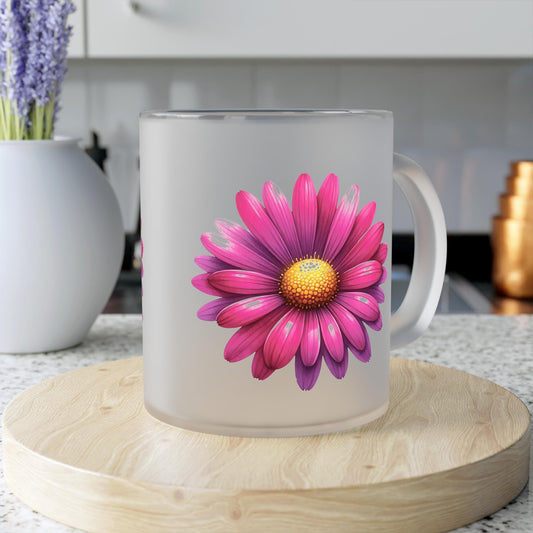 Floral Frosted Glass Mug, Gift for him, Gift for her - Perfect for Tea & Coffee Lovers, Elegant Drinkware, Unique Kitchen Decor, Wedding