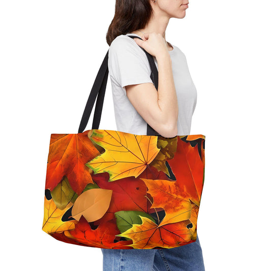 Autumn Leaves Tote Bag, Autumn Leaves Weekend Bag, Large Carryall Purse, Canvas Beach Bag, Boho Shopping Tote. Gift for her.