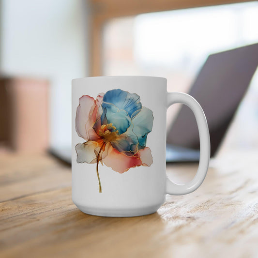 Boho Floral Ceramic Mug, Watercolor Coffee Cup Gift for Her or Him - Unique, Trendy, Artistic, Colorful, Kitchen Decor, Birthday Present.