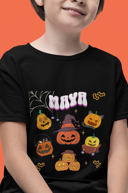 Personalized NAME Halloween Pumpkin Kids Heavy Cotton™ Tee. Trick or Treat. Gift for her. Gift for him.