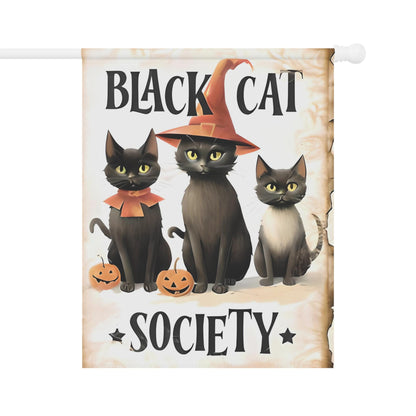 Black Cat Society Garden and House Banner. Elegant Weather-Resistant Cat Design for Outdoor and Indoor Decor.