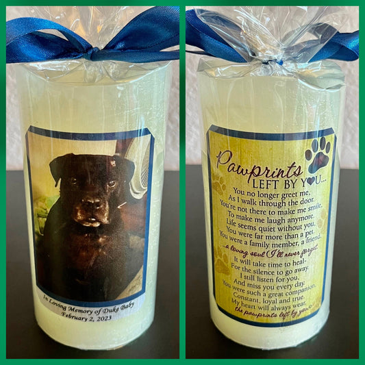 Personalized Flameless Pet Memorial Candle With Timer. Meaningful, Unique and Thoughtful Memorial Keepsake Gift That Will Last a Lifetime.