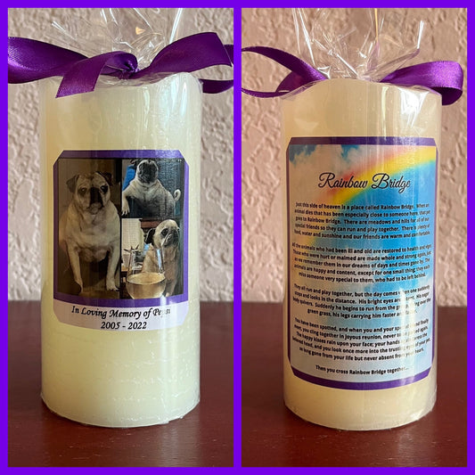 Personalized Flameless Electric LED Pillar Pet Memorial Candle W Timer. Thoughtful Memorial Pet Keepsake. Desk Ornament.