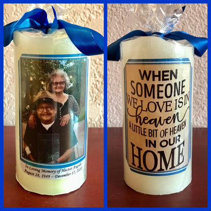 Wife Memorial Flameless Pillar Candle with Timer. Personalized Gifts, includes Photo and Poem. Explore Now!