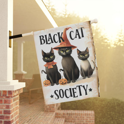 Black Cat Society Garden and House Banner. Elegant Weather-Resistant Cat Design for Outdoor and Indoor Decor.