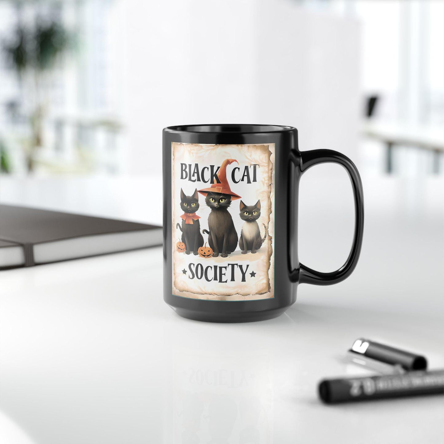 Black Cat Society Halloween Mug, Halloween Lover Gift, Halloween Gift, Teacher Gift, Halloween Decor.