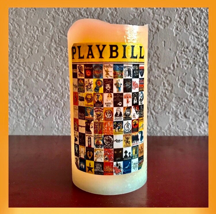 Broadway PLAYBILL Musicals Real Wax Flameless Candle. Gift for yourself, family and friends. Musical Theater Fan will love your gift!