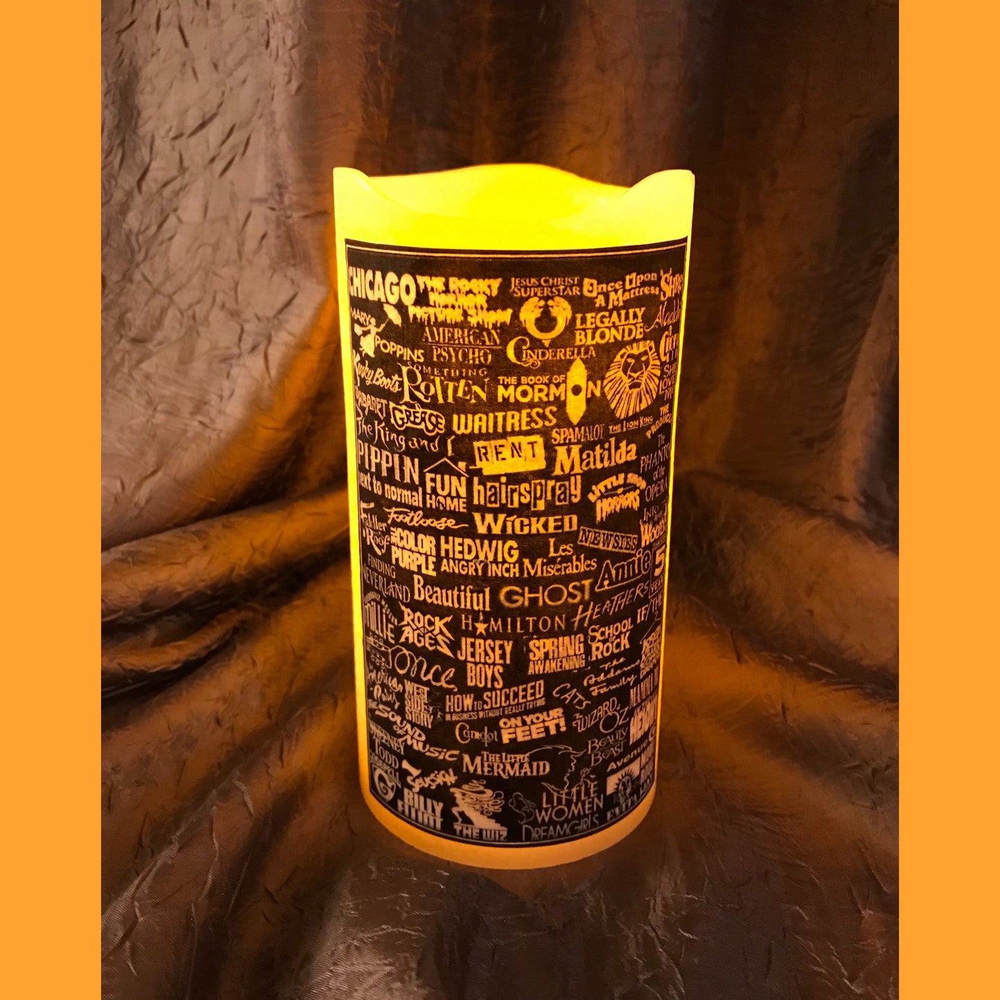 Broadway Musical Unscented Theater Pillar LED Flameless Candle w Timer. Musical Theater Fan will Love Their Candles. Explore Now!