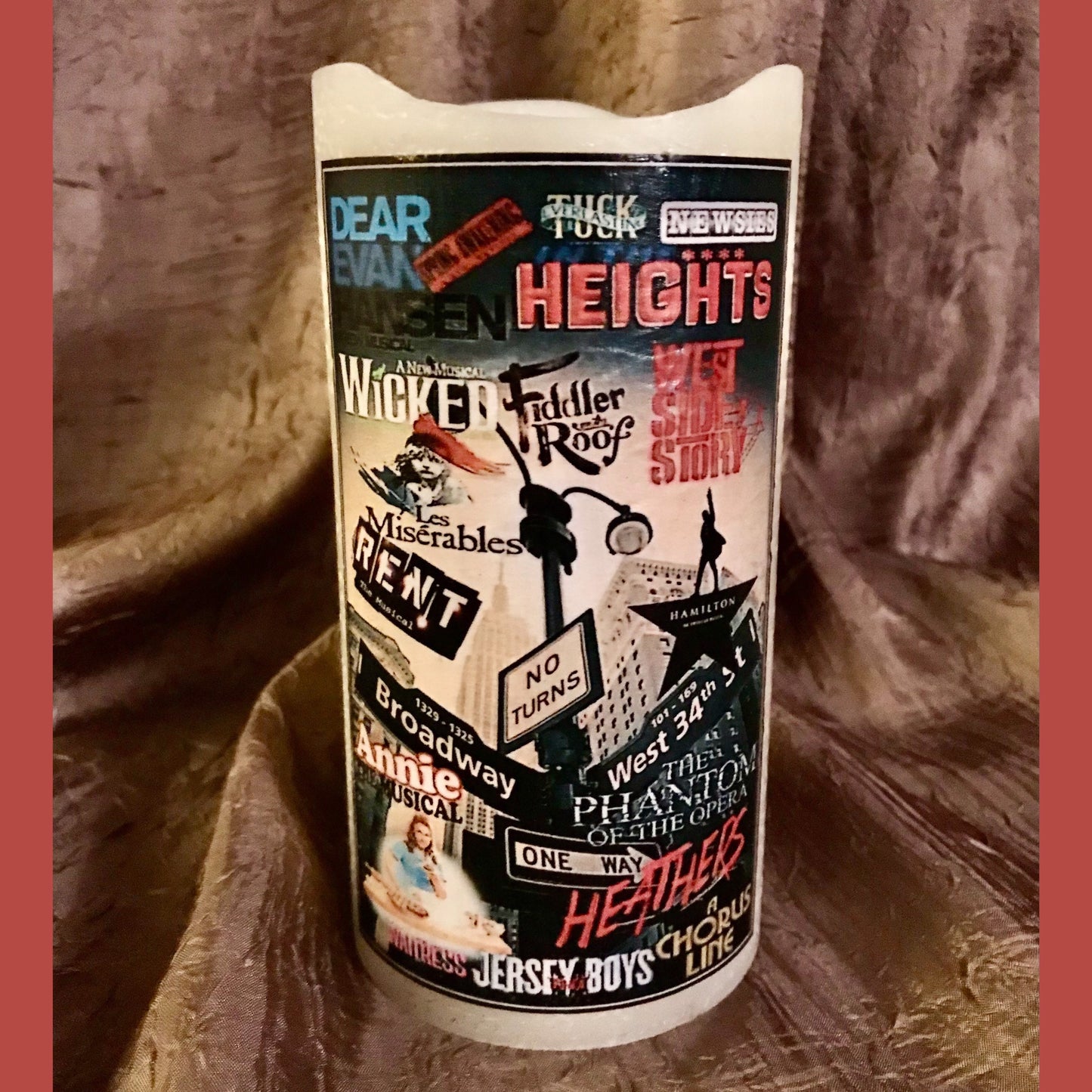 Broadway Musical Theater Unscented Pillar LED Flameless Candle w Timer. Explore Now!