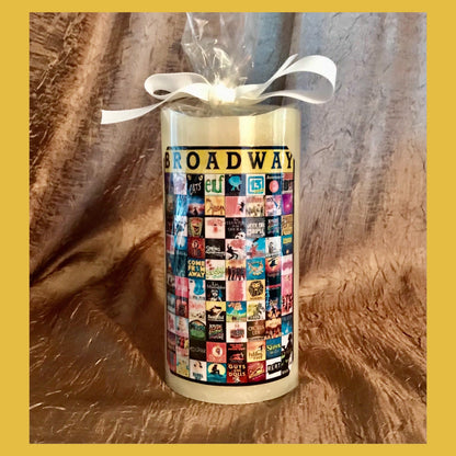 Broadway Lover, Broadway Musical Theater Unscented Pillar LED Flameless Candle w Timer. Musical Theater Fan Will Love Their Candles.