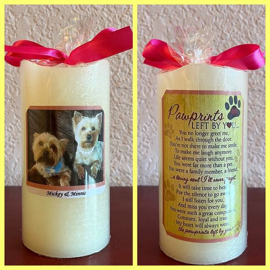 Personalized Flameless Electric LED Pillar Pet Memorial Candle W Timer. Thoughtful Memorial Pet Keepsake. Desk Ornament.