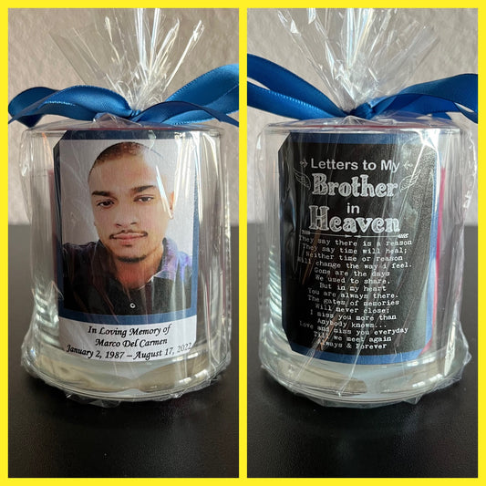 Personalized Brother Memorial, Sympathy, Customized Glass Candle holders.  Memorial, Sympathy, Keepsakes Gift.