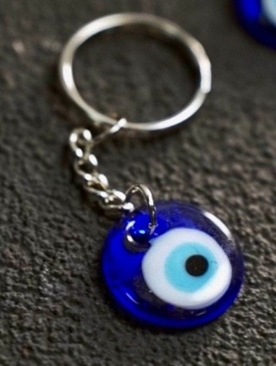 Graduate Blue Glass Evil Eye Personalized Double Sided Picture Keychain. Beautiful accessories for purses, backpacks, keys etc.