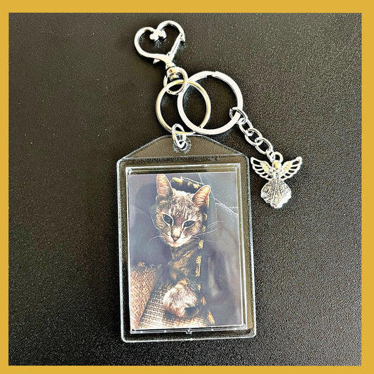 Cat, Guardian Angel Personalized Double Sided Keychain. Beautiful accessories for purses, backpacks, Keys etc.