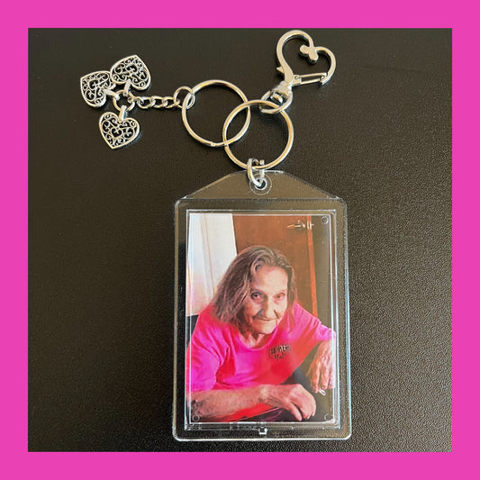 Customized Silver Keychain Personalized Double Sided Photo with Three of Hearts. Beautiful accessories for purses, backpacks, Keys etc.